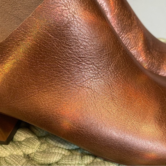 NWOB Kelsi Dagger Brooklyn Sabrale Metallic Cooper Leather Peep Toe Slide Sandal - Picture 10 of 11